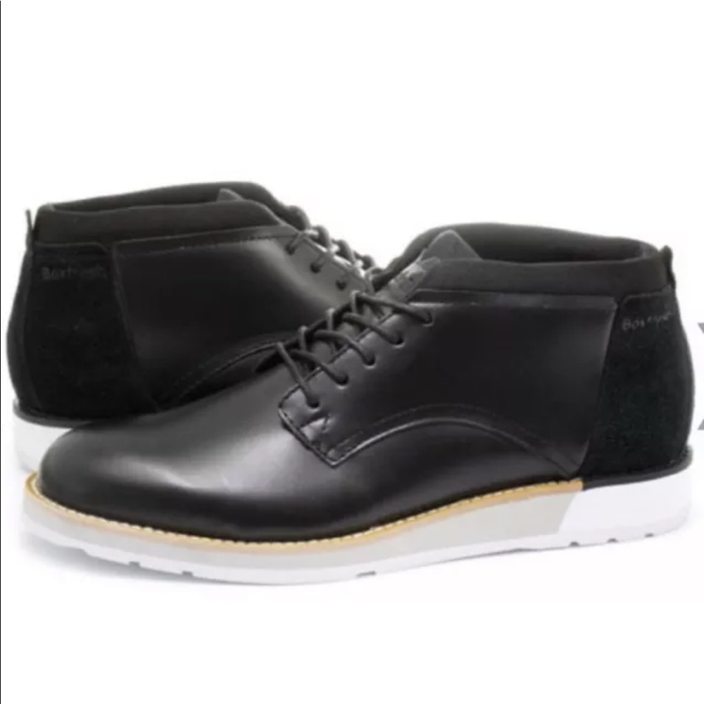 New Box Fresh Men Irrigat Black Leather Lace- Up Shoes Sz 12 White Sole